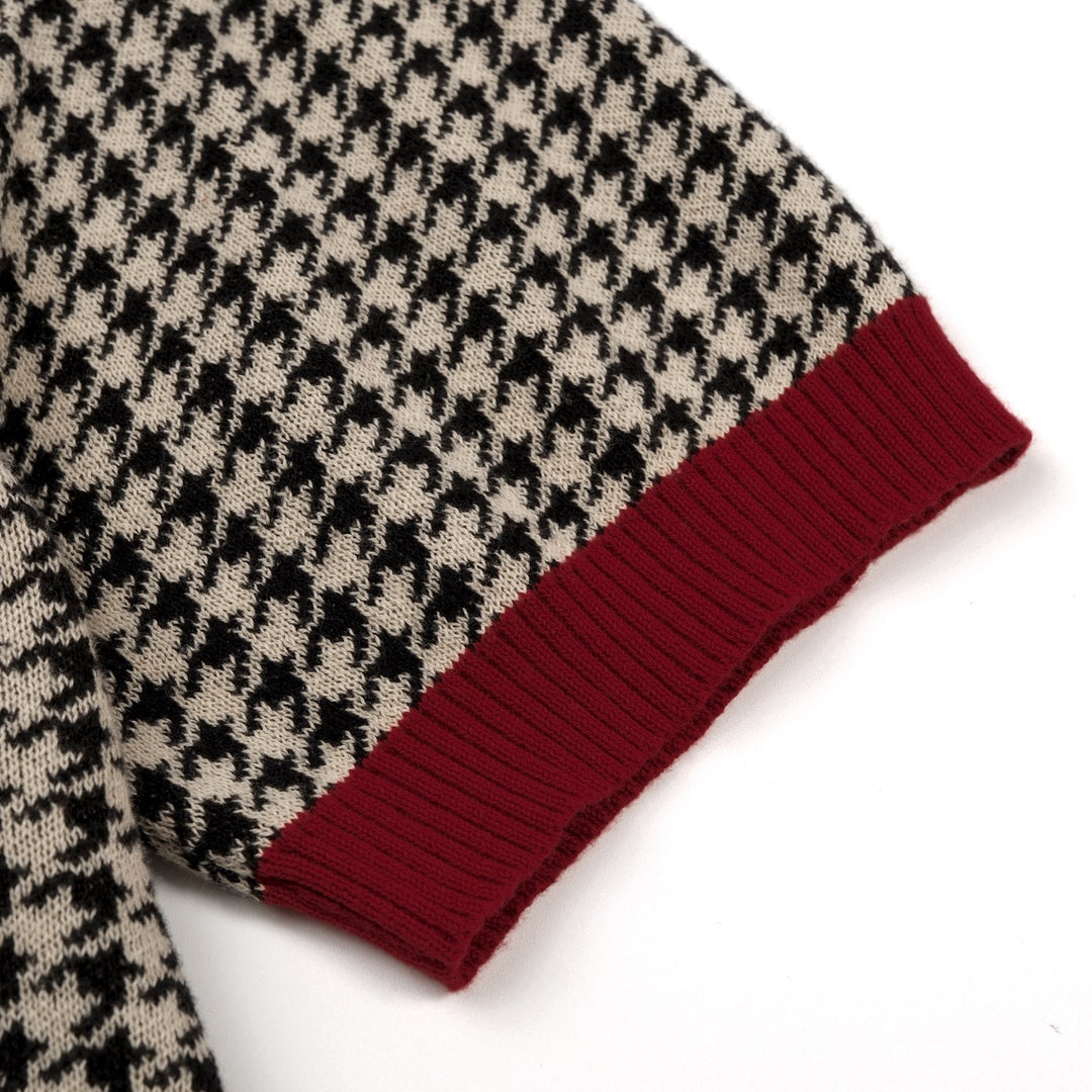 Herr Vintage Bourgogne Houndstooth Jacquardstickad Kofta