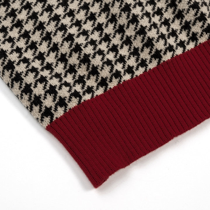Herr Vintage Bourgogne Houndstooth Jacquardstickad Kofta