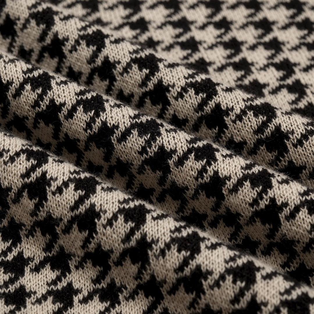 Herr Vintage Bourgogne Houndstooth Jacquardstickad Kofta