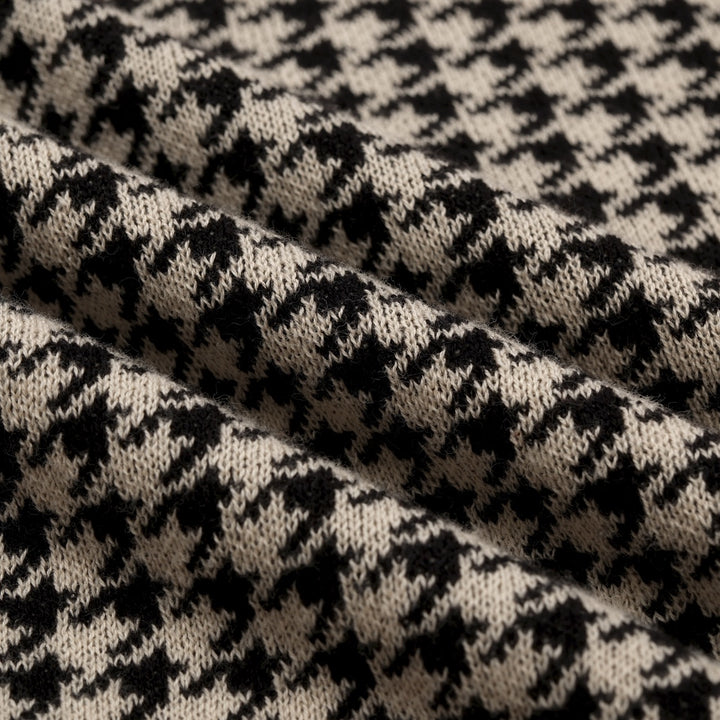 Herr Vintage Bourgogne Houndstooth Jacquardstickad Kofta