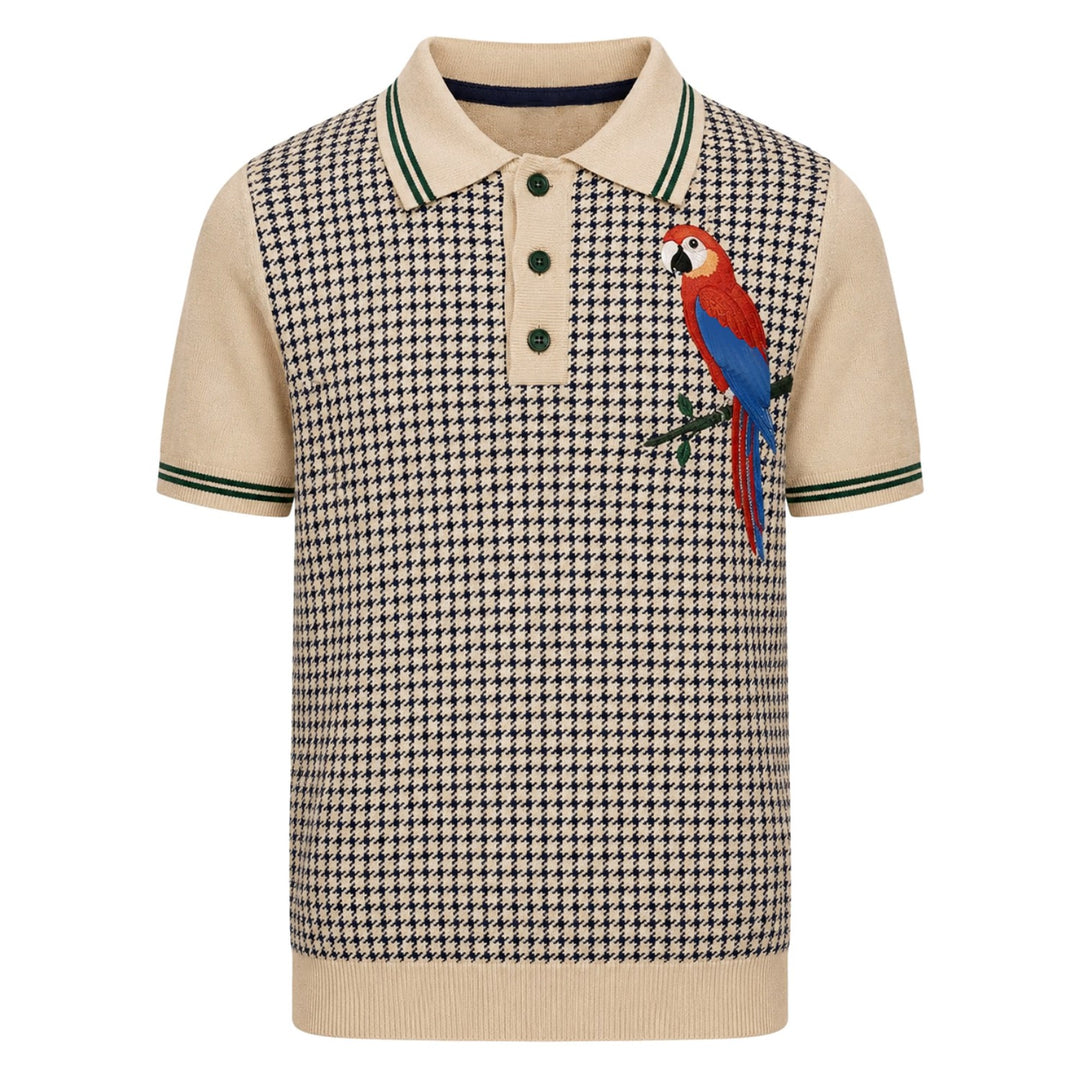 Polo de punto jacquard vintage a rayas color albaricoque para hombre