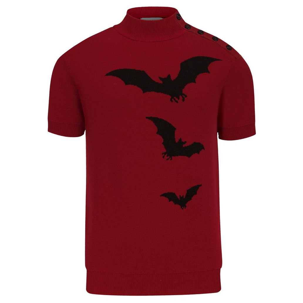 Men's Vintage Brick Red Batwing Jacquard Knit T-Shirt