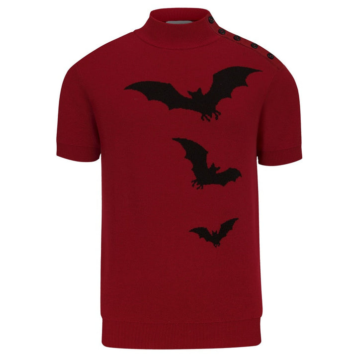 Men's Vintage Brick Red Batwing Jacquard Knit T-Shirt