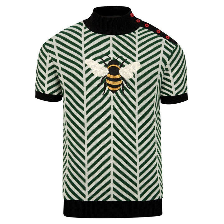 Heren Klassiek Groen Geborduurd Bijen Gebreid T-Shirt