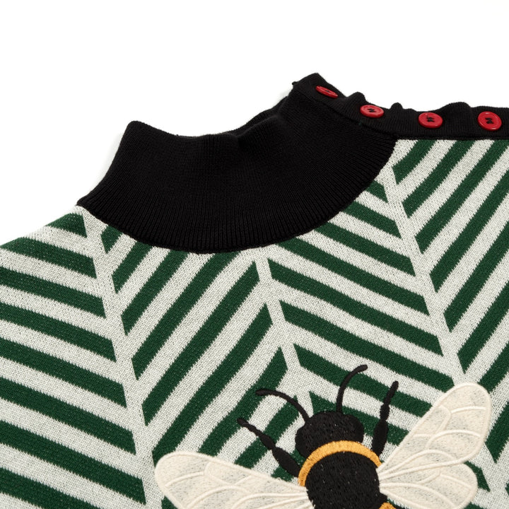 Heren Klassiek Groen Geborduurd Bijen Gebreid T-Shirt