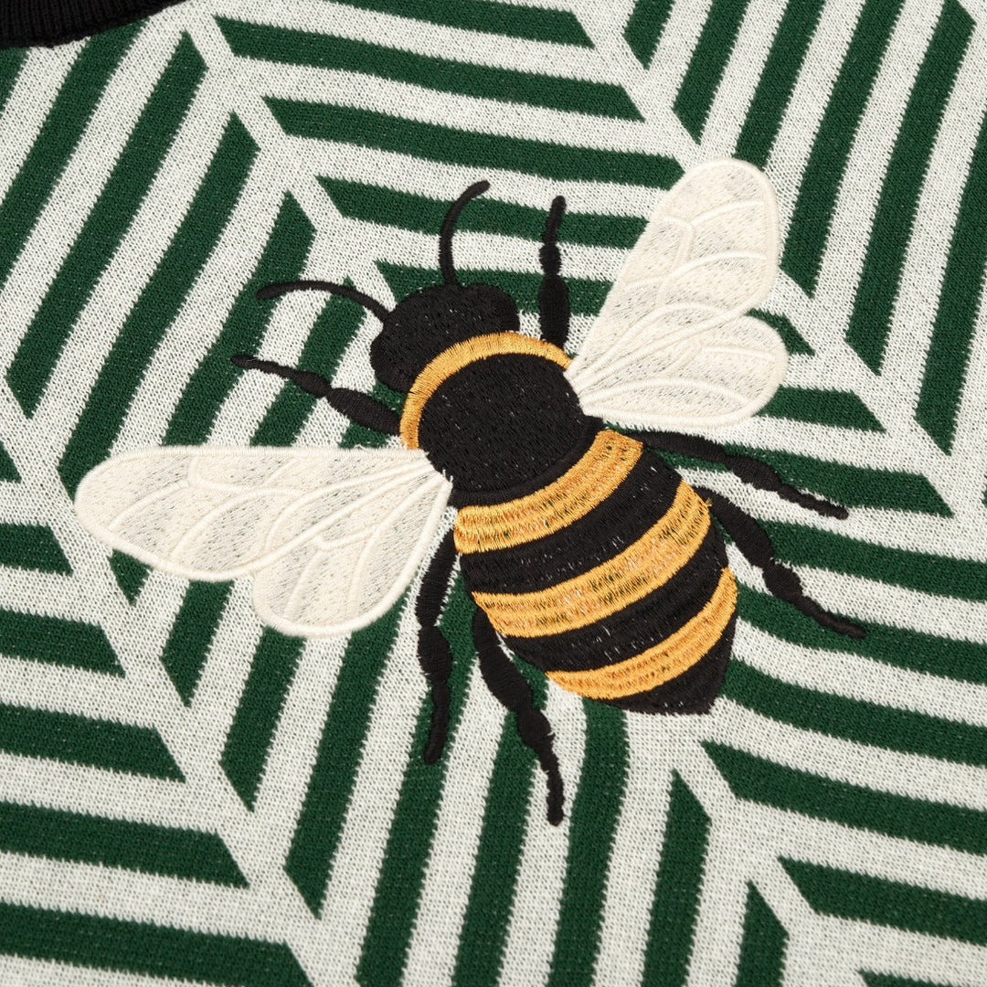Heren Klassiek Groen Geborduurd Bijen Gebreid T-Shirt