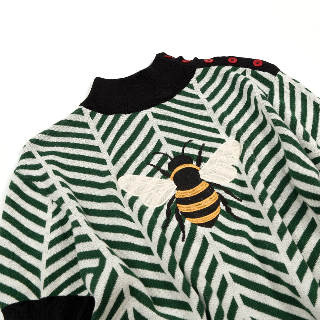 Heren Klassiek Groen Geborduurd Bijen Gebreid T-Shirt