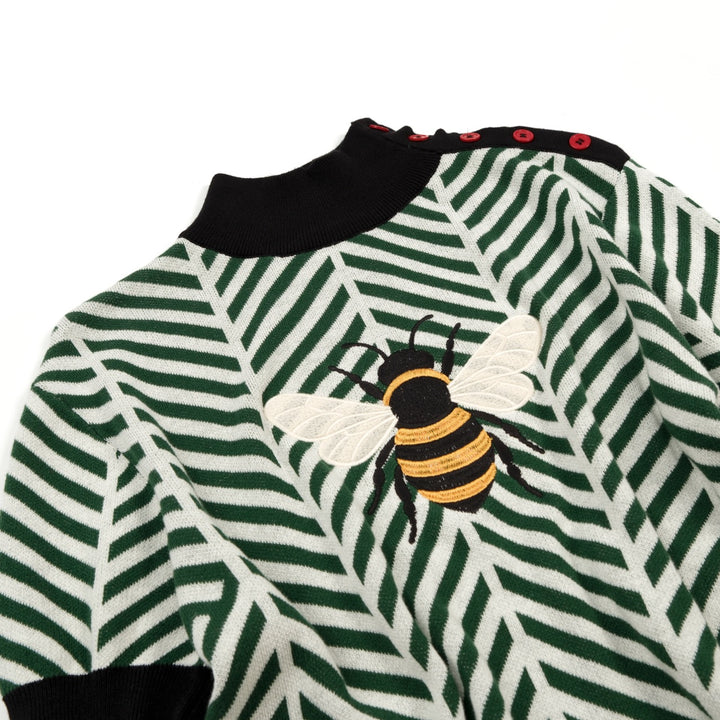 Heren Klassiek Groen Geborduurd Bijen Gebreid T-Shirt