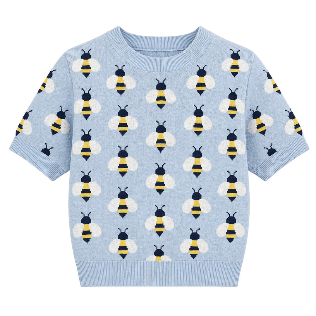 Γυναικείο κίτρινο πλεκτό T-shirt με σχέδιο αγάπης - Κοντό
