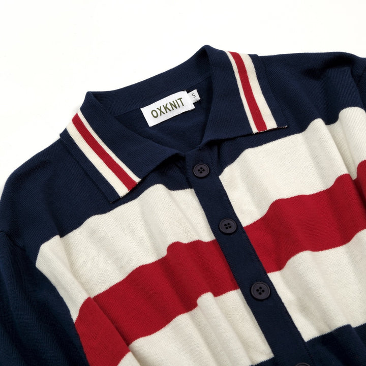 Cardigan en maille jacquard à rayures minimaliste rétro pour homme