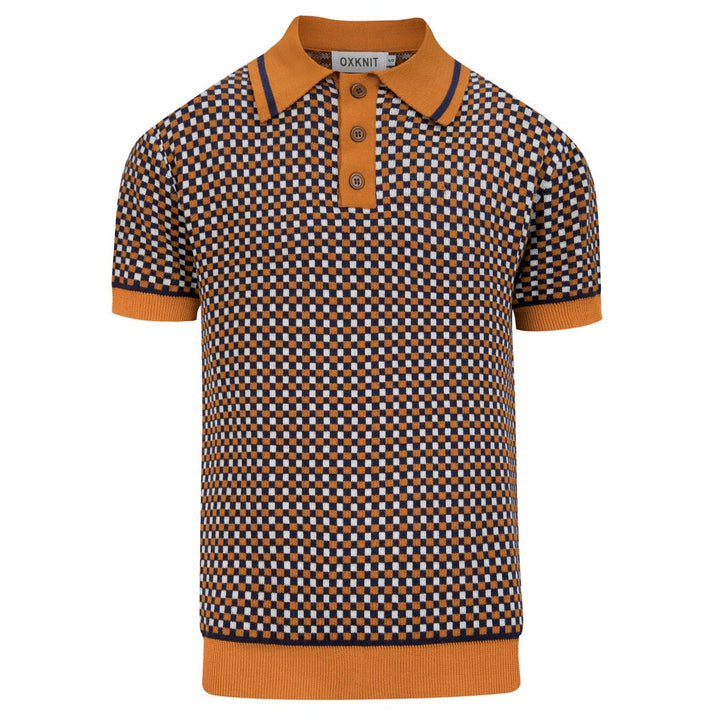 Men's Yellow Vintage Classic Jacquard Polo Knit Shirt
