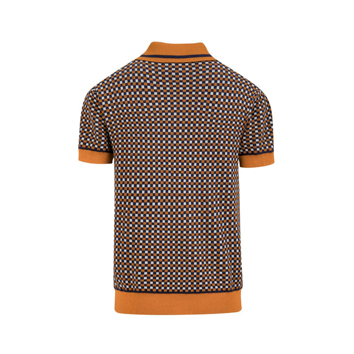 Men's Yellow Vintage Classic Jacquard Polo Knit Shirt