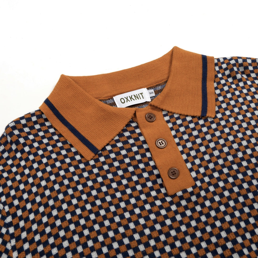 Men's Yellow Vintage Classic Jacquard Polo Knit Shirt
