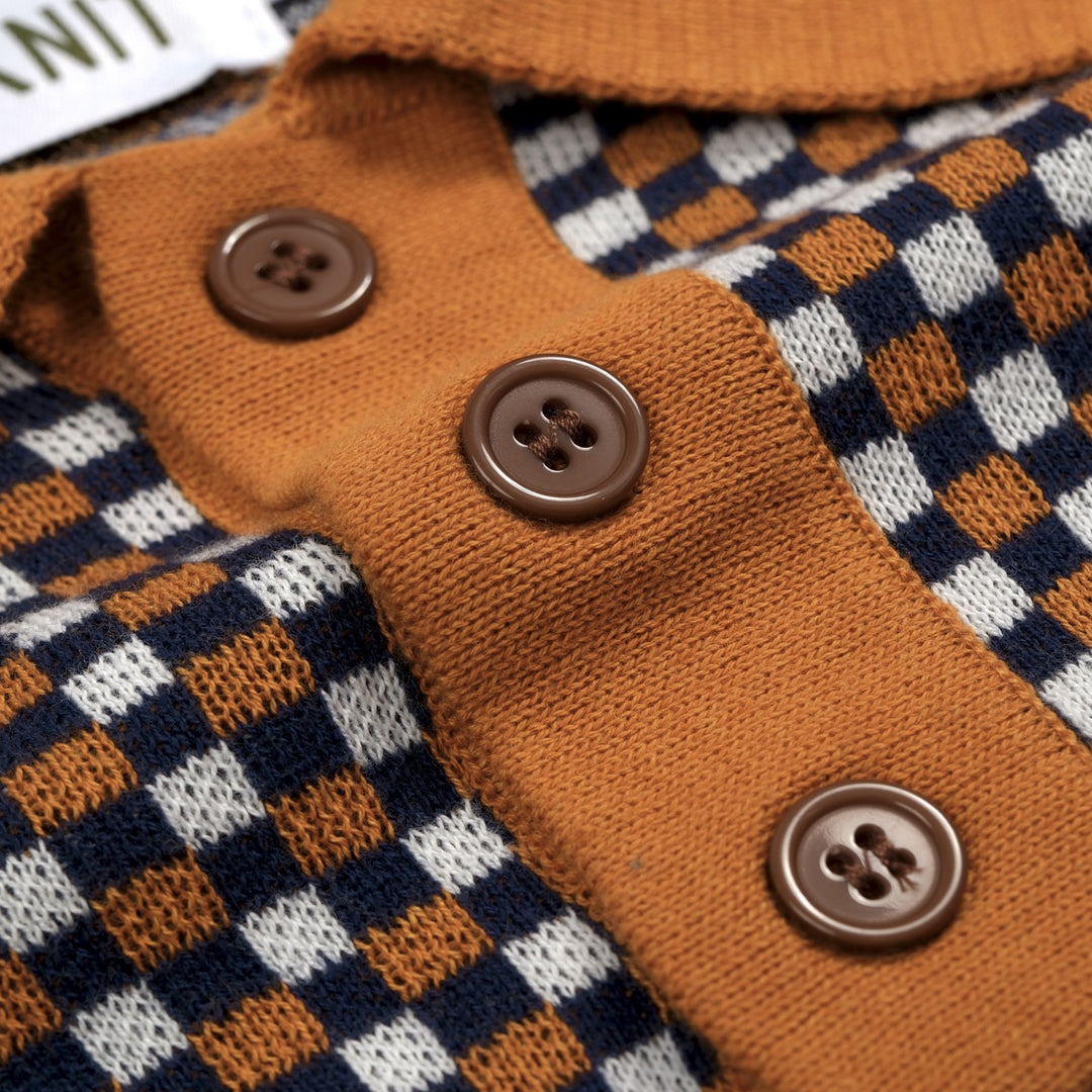 Men's Yellow Vintage Classic Jacquard Polo Knit Shirt