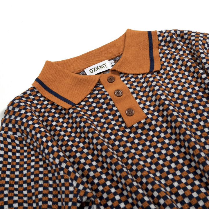 Men's Yellow Vintage Classic Jacquard Polo Knit Shirt