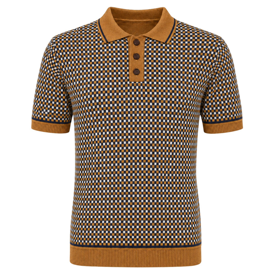 Polo de punto jacquard vintage a rayas color albaricoque para hombre