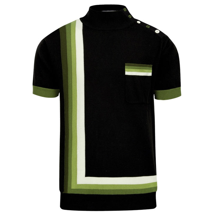 Men's Classic Black Retro Striped Art Jacquard Knit Shirt