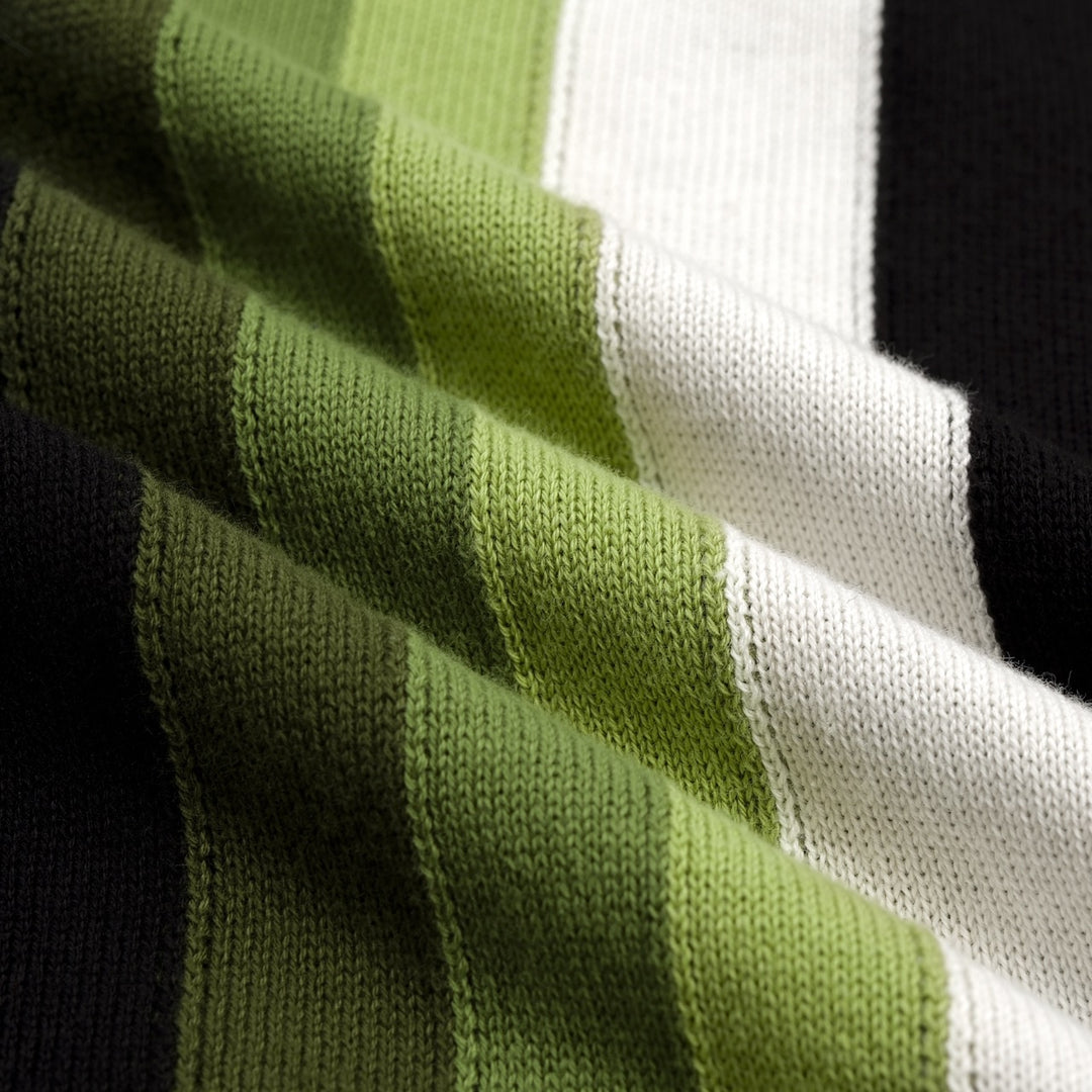 Men's Classic Black Retro Striped Art Jacquard Knit Shirt