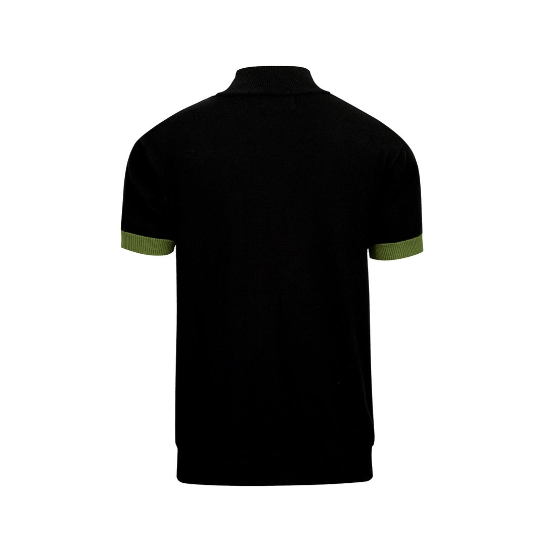 Men's Classic Black Retro Striped Art Jacquard Knit Shirt