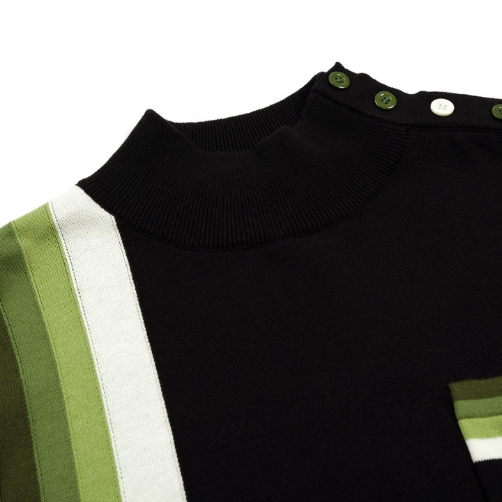 Men's Classic Black Retro Striped Art Jacquard Knit Shirt