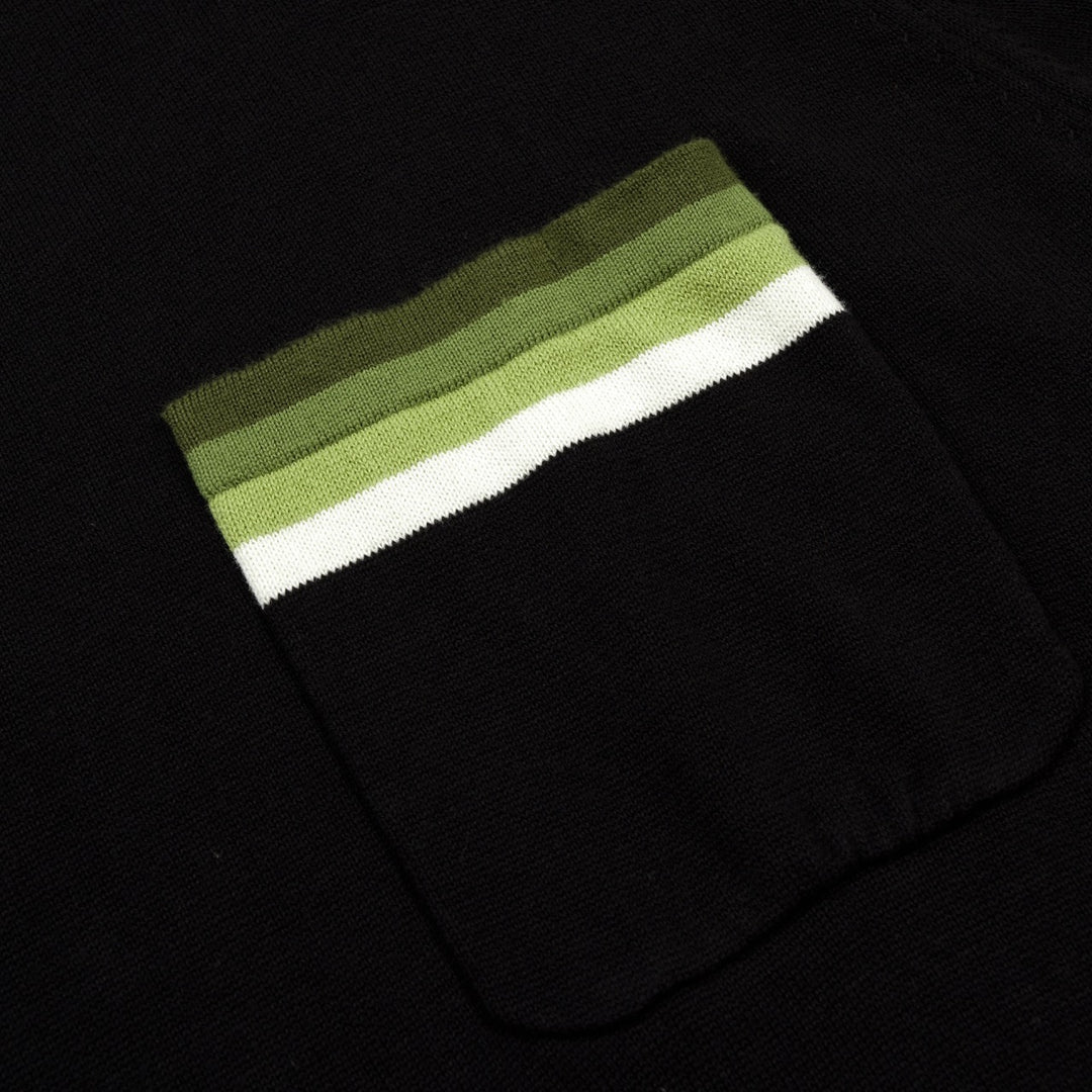Men's Classic Black Retro Striped Art Jacquard Knit Shirt