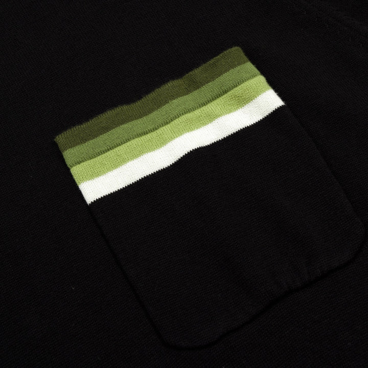 Men's Classic Black Retro Striped Art Jacquard Knit Shirt