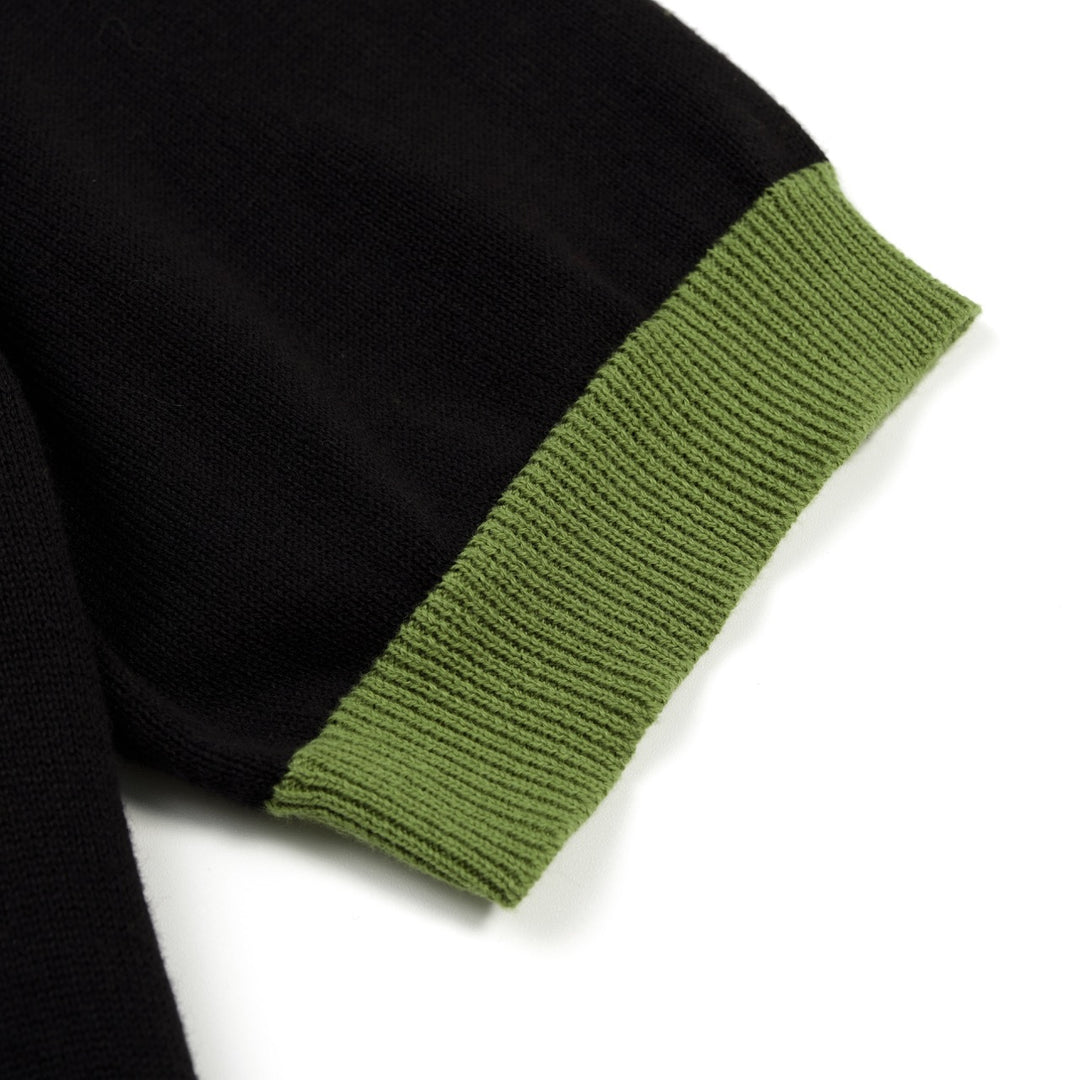 Men's Classic Black Retro Striped Art Jacquard Knit Shirt