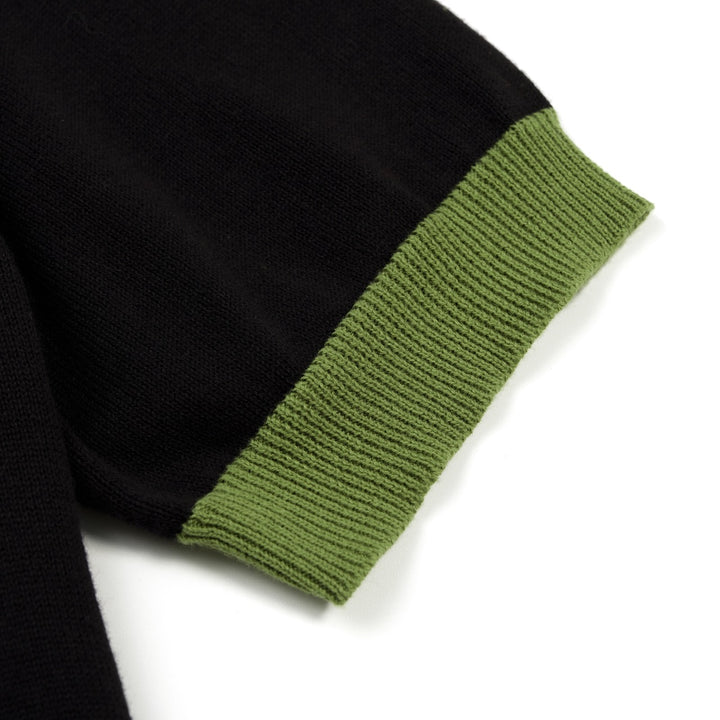 Men's Classic Black Retro Striped Art Jacquard Knit Shirt