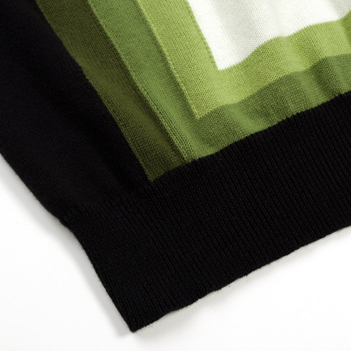 Men's Classic Black Retro Striped Art Jacquard Knit Shirt