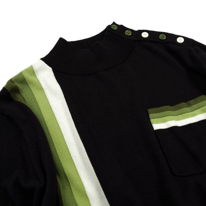 Men's Classic Black Retro Striped Art Jacquard Knit Shirt