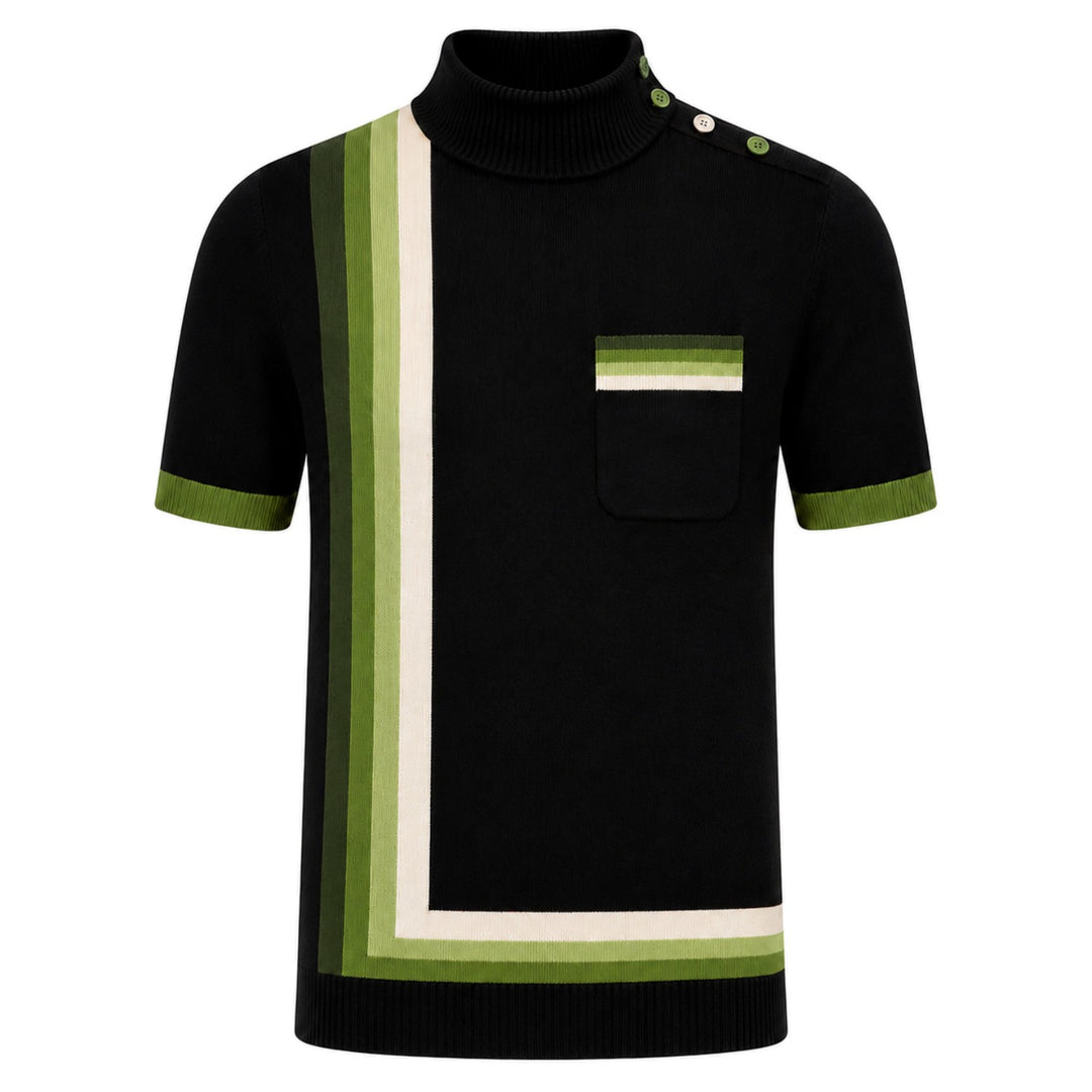 Aprikosen gestreiftes Vintage-Jacquard-Polo-Strickshirt für Herren