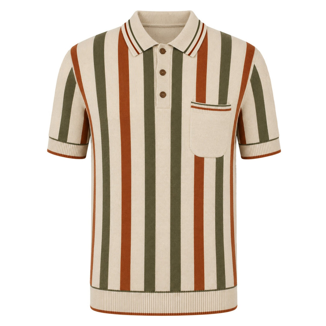 Heren abrikoos gestreept vintage jacquard polo gebreid shirt
