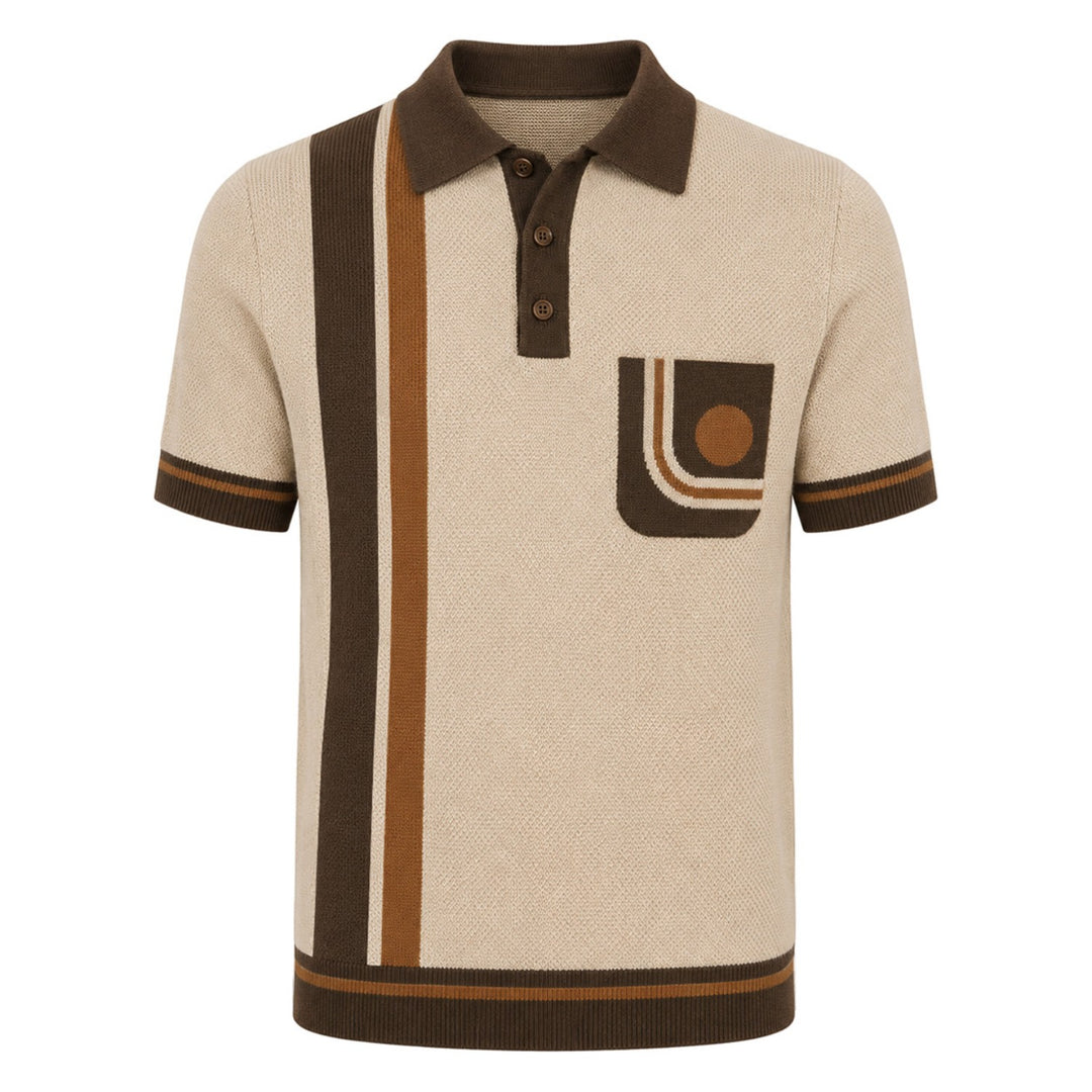 Polo de punto jacquard vintage a rayas color albaricoque para hombre