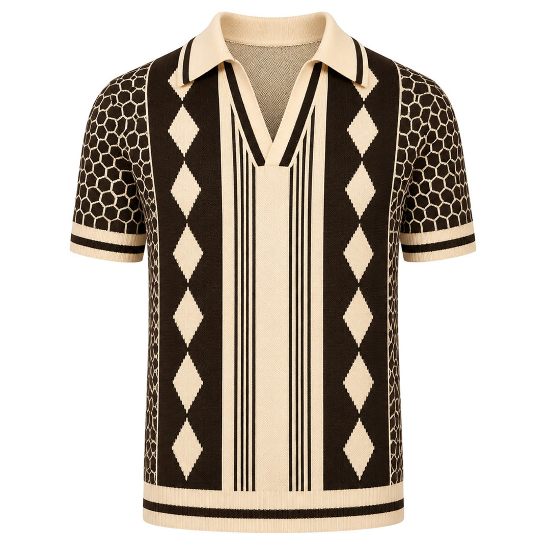 Polo de punto jacquard vintage a rayas color albaricoque para hombre