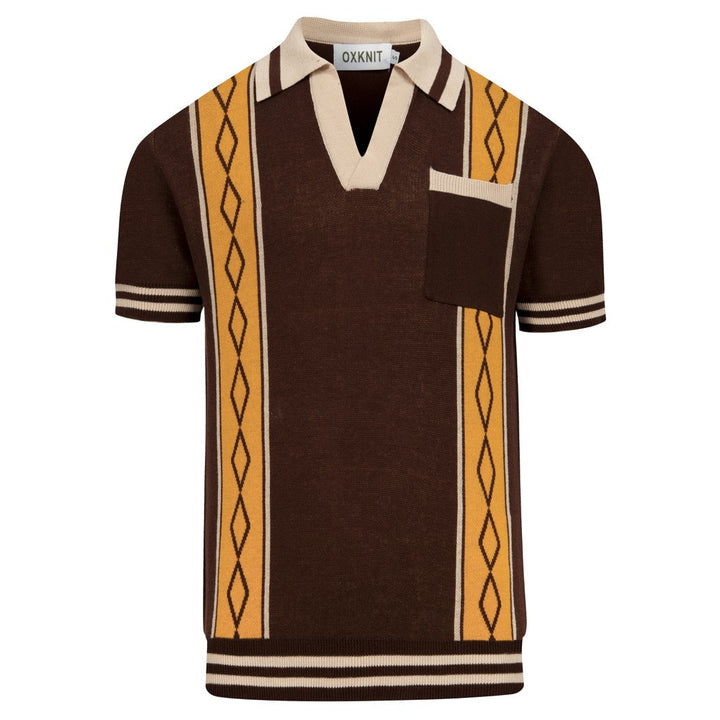 Men's Classic Artistic Brown Jacquard Polo Knit Shirt