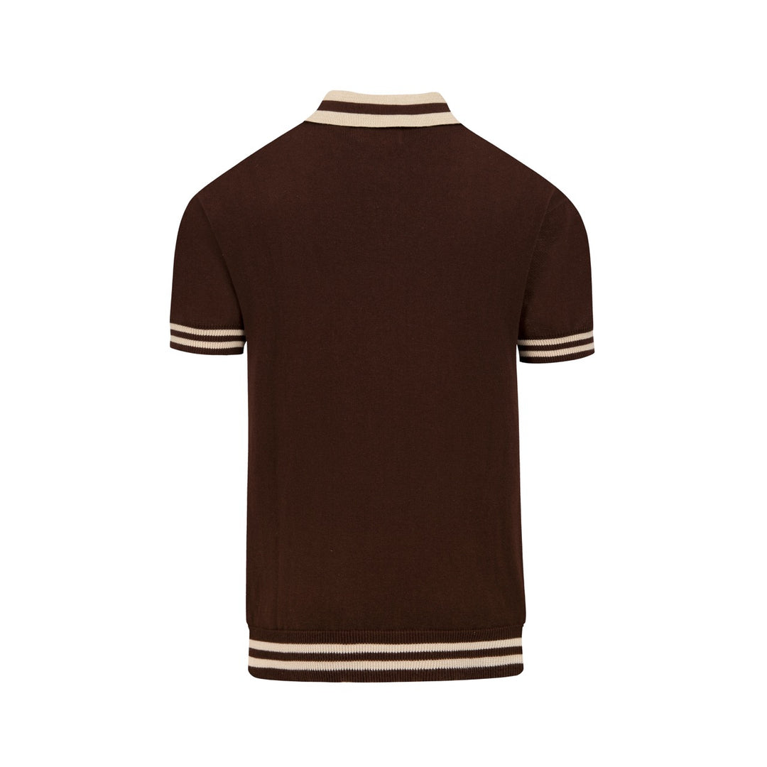 Men's Classic Artistic Brown Jacquard Polo Knit Shirt