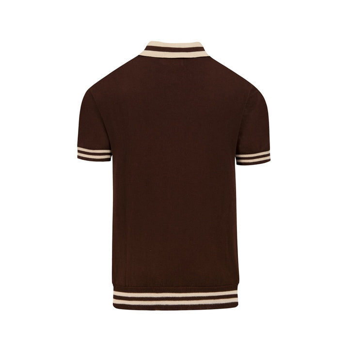 Men's Classic Artistic Brown Jacquard Polo Knit Shirt