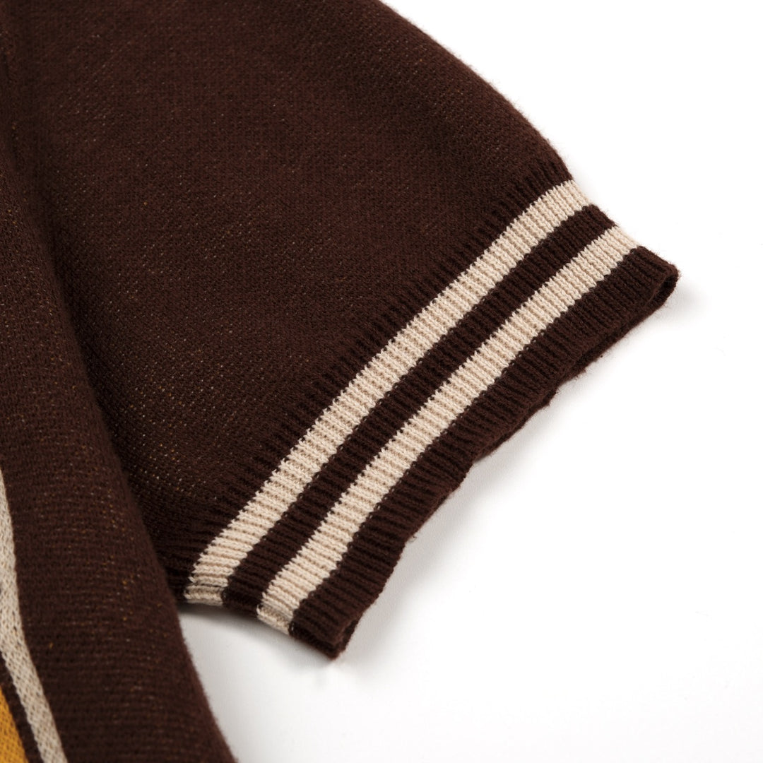 Men's Classic Artistic Brown Jacquard Polo Knit Shirt