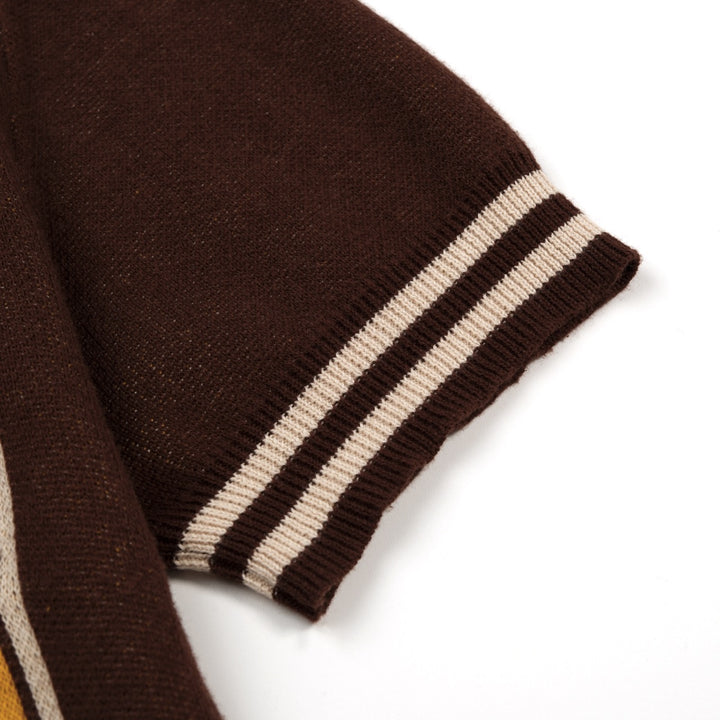 Men's Classic Artistic Brown Jacquard Polo Knit Shirt