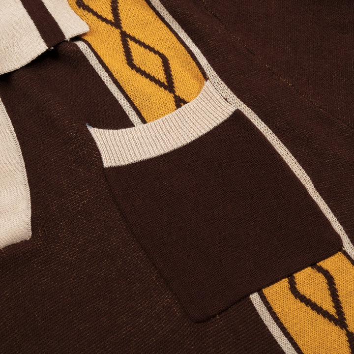 Men's Classic Artistic Brown Jacquard Polo Knit Shirt