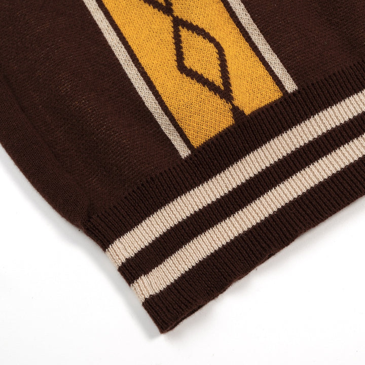 Men's Classic Artistic Brown Jacquard Polo Knit Shirt
