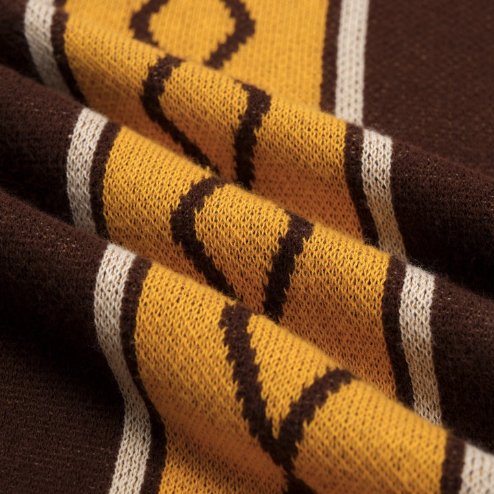 Men's Classic Artistic Brown Jacquard Polo Knit Shirt