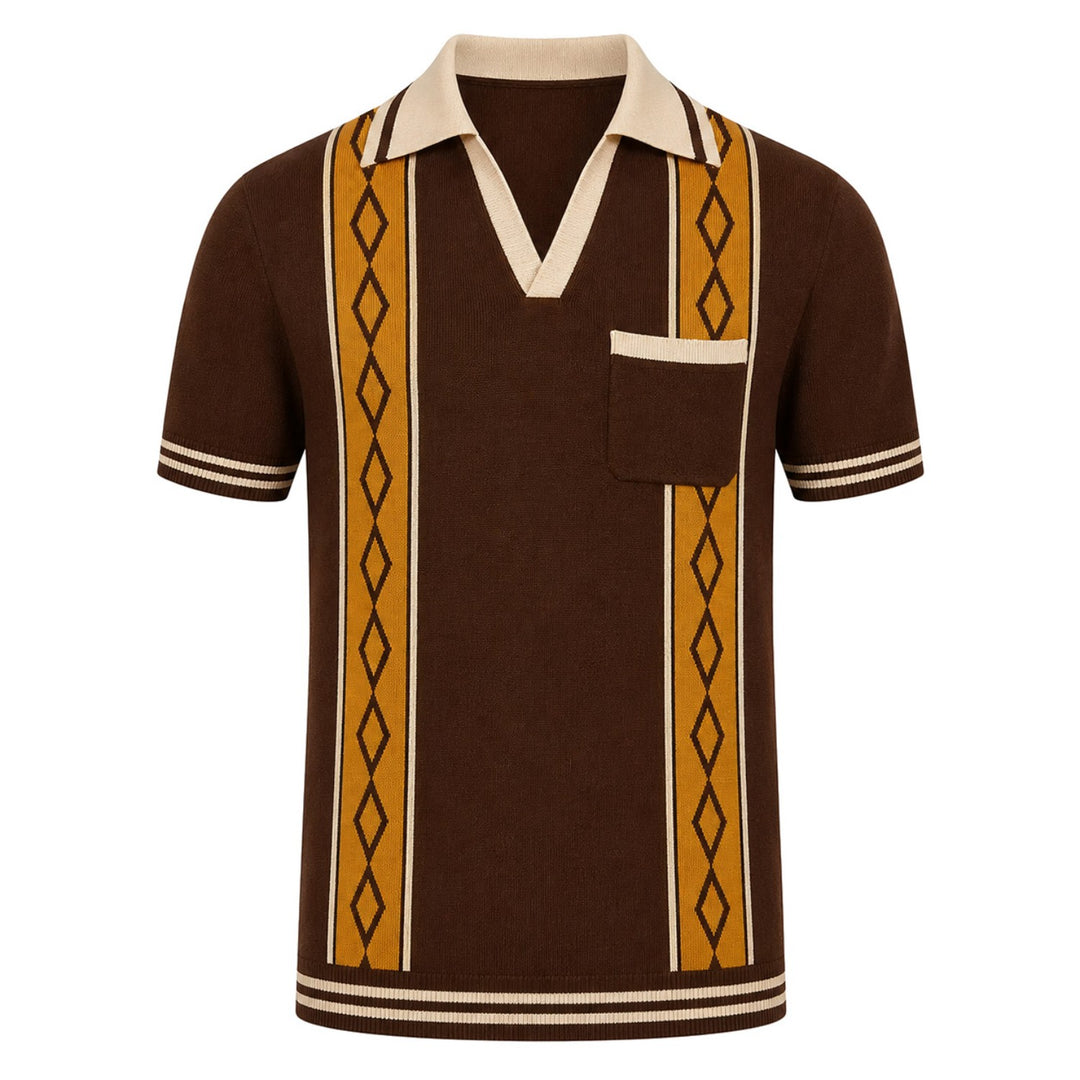 Abrikosstribet vintage jacquard polo skjorte til mænd