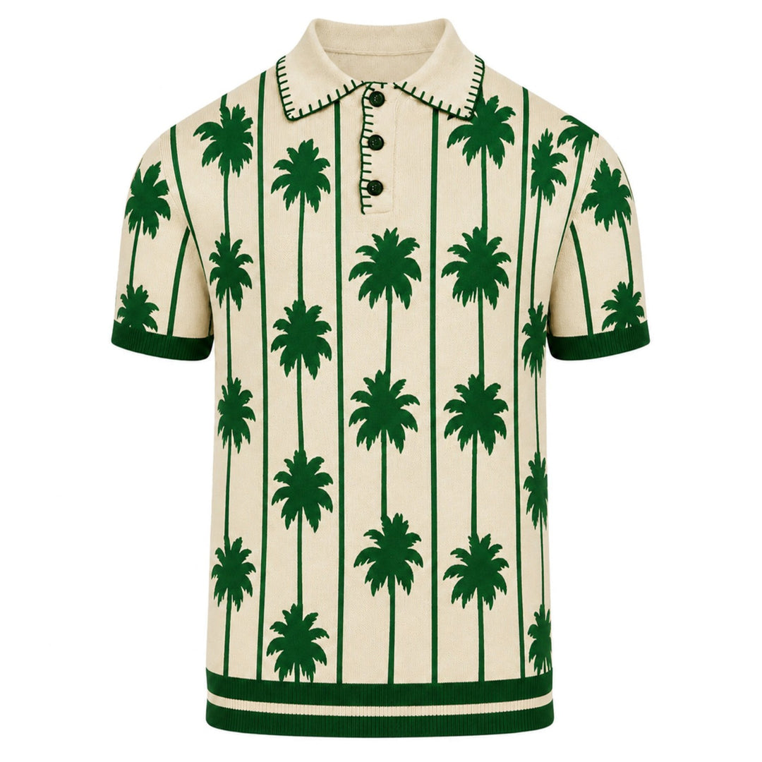 Abrikosstribet vintage jacquard polo skjorte til mænd