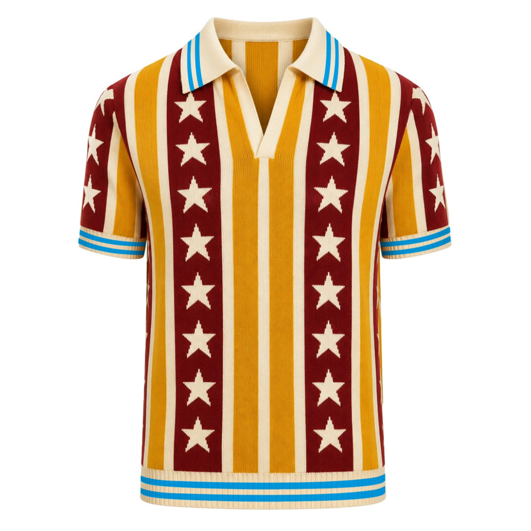 Abrikosstribet vintage jacquard polo skjorte til mænd