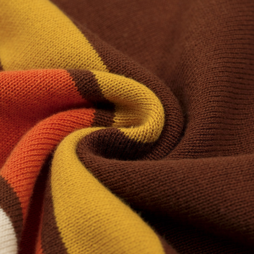Polo en maille à rayures classiques marron pour homme avec motif étoile jacquard