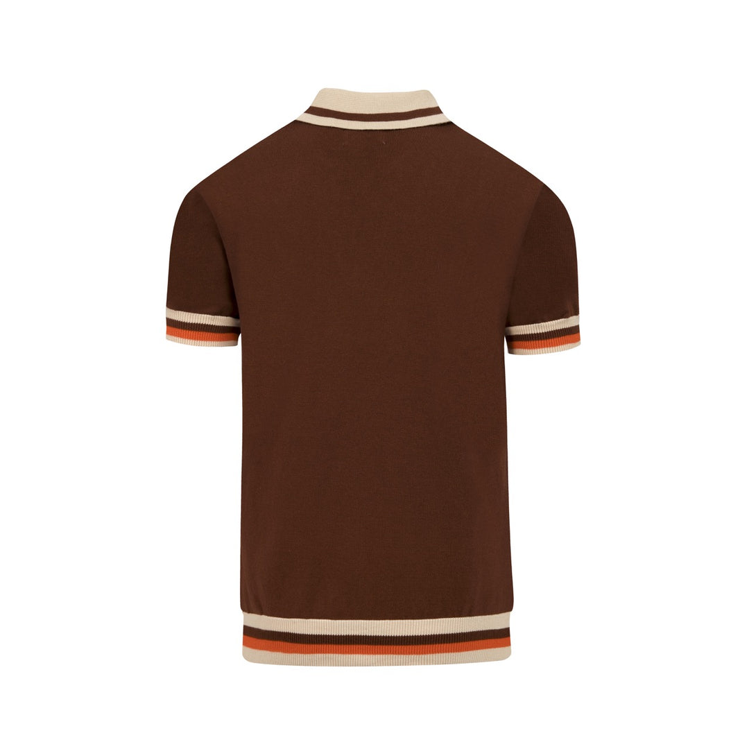 Polo en maille à rayures classiques marron pour homme avec motif étoile jacquard