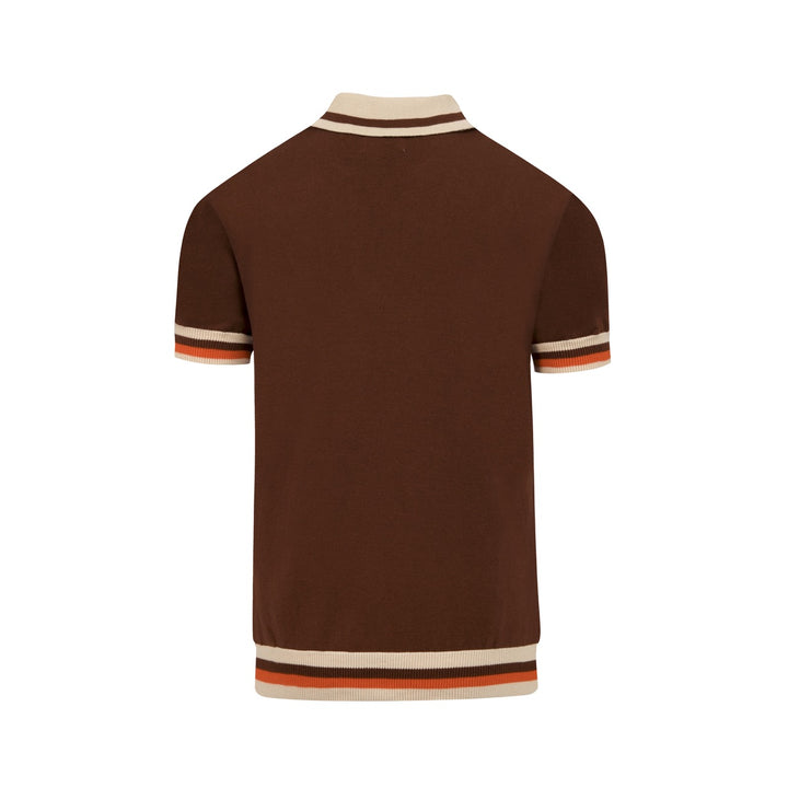 Polo en maille à rayures classiques marron pour homme avec motif étoile jacquard
