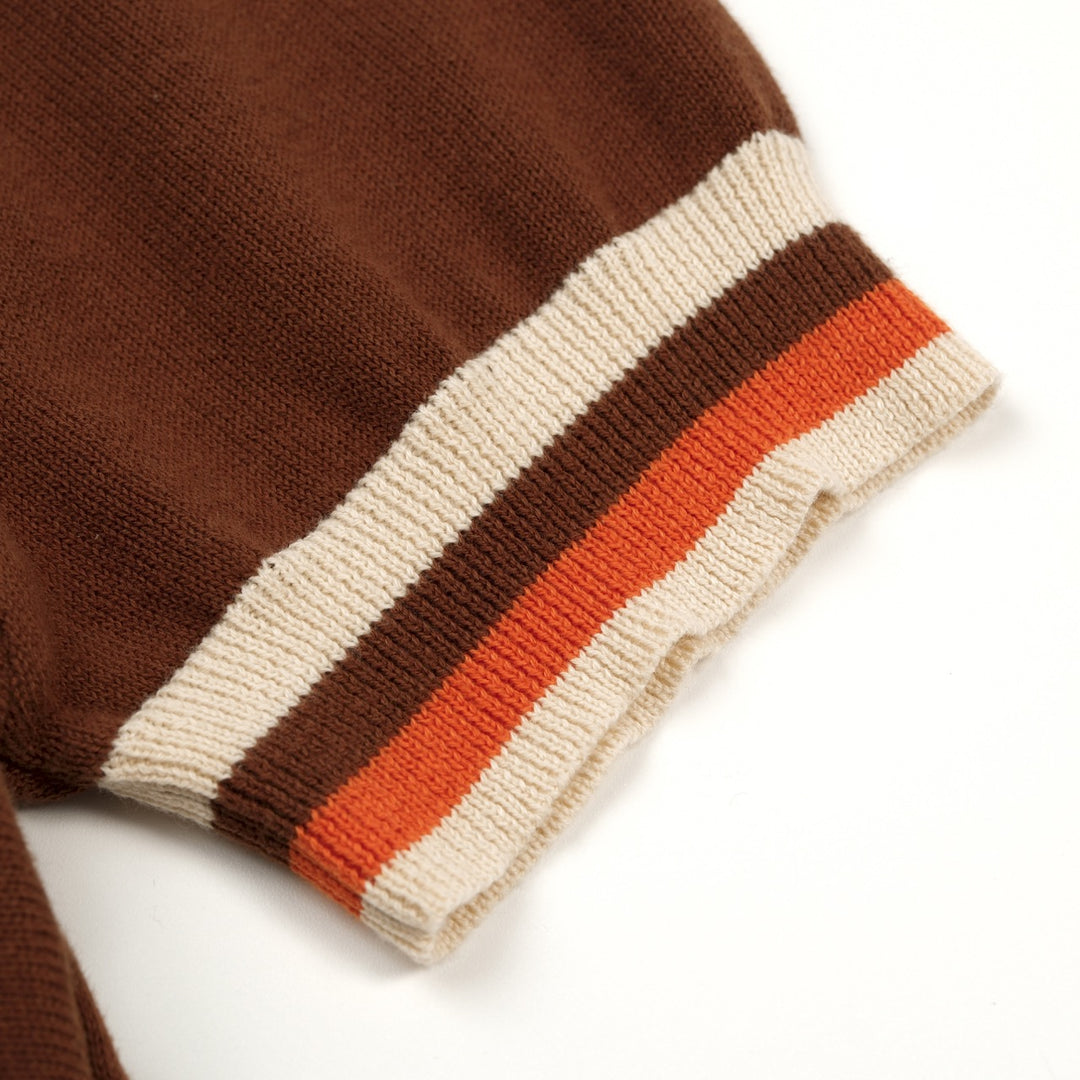 Polo en maille à rayures classiques marron pour homme avec motif étoile jacquard