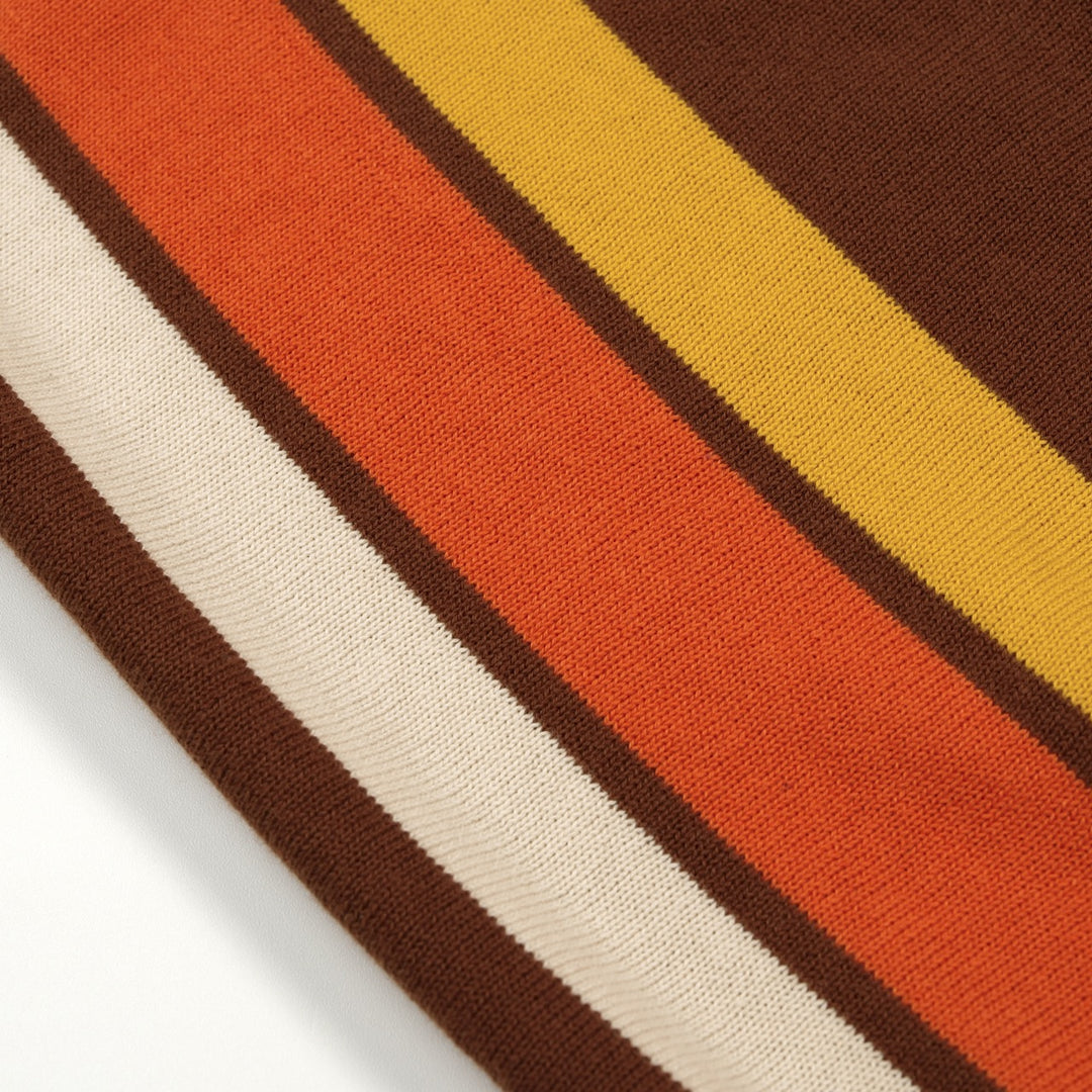 Polo en maille à rayures classiques marron pour homme avec motif étoile jacquard